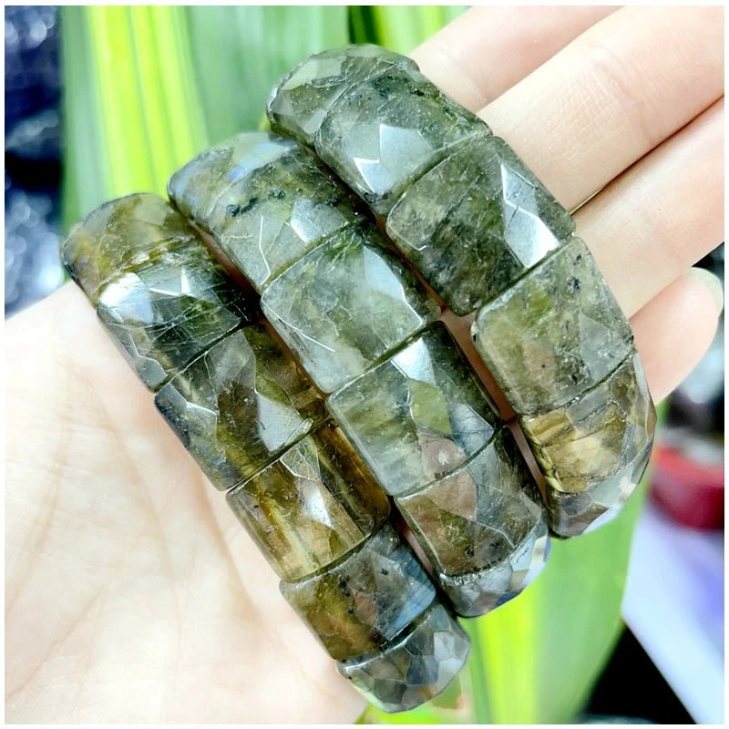 2024 New Natural Stone Lapis Lazuli Amazon Tiger Eye Agate Morgan Faced Square Elastic Bracelet for Men and Women Charm Jewelry