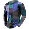 Vintage Men's Long Sleeve T-shirt Tops Plaid Print Autumn Oversized Sweatshirt Male O-neck Casual Daily Streetwear Men Clothing