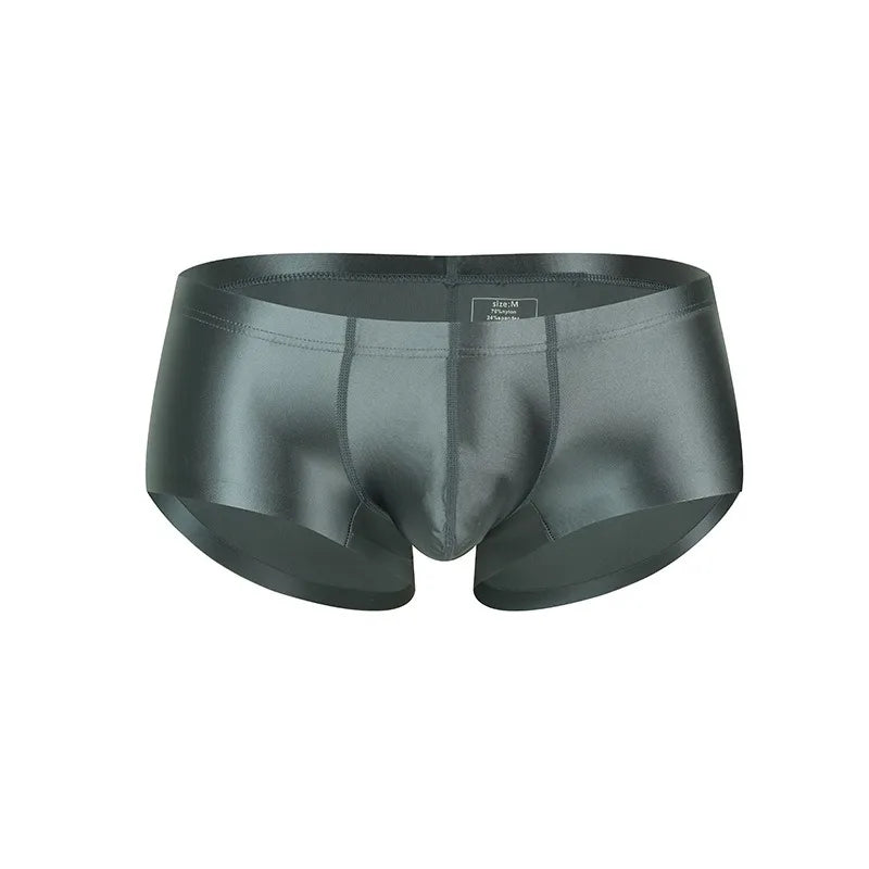 Men's Underwear Solid Color Shiny Silk-Smooth Boxer Shorts Low-Rise U-Cut Underpants
