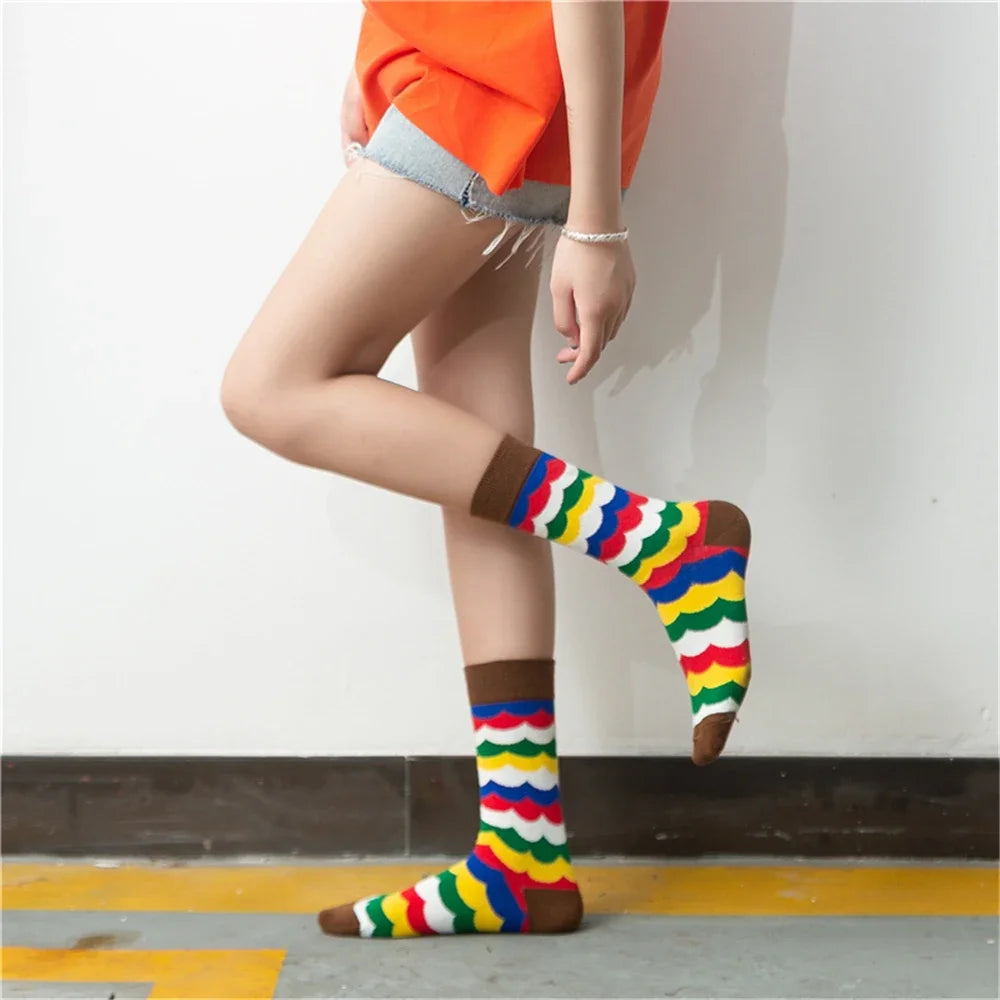 Colorful Stripes Art Socks For Men's Winter Fashion Rainbow Stripe Zebra Pattern Business Crew Unisex Dropship