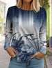 2024 women's fashion tops long sleeve round neck pullover casual long sleeve tshirt new 3d printed striped gradient floral print