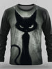 3D Printed Halloween Kitten Pattern 3D Printed Autumn Men's Crew Neck T-Shirt Casual Long Sleeve Oversized Pullover Fashion Tops