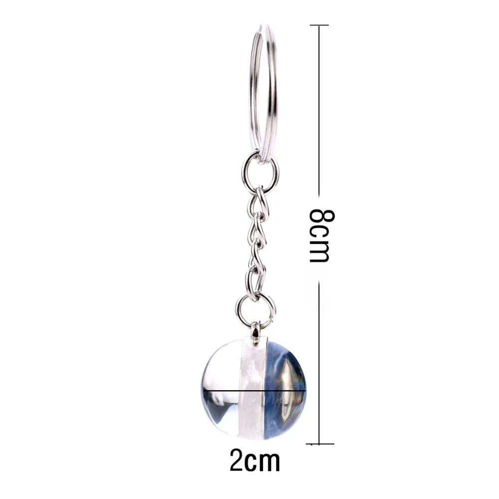 Horse Pattern Keychains White Brown Horse Racing Double Sided Glass Ball Pendant Key Chain Fashion Animal Jewelry Keyring Gift