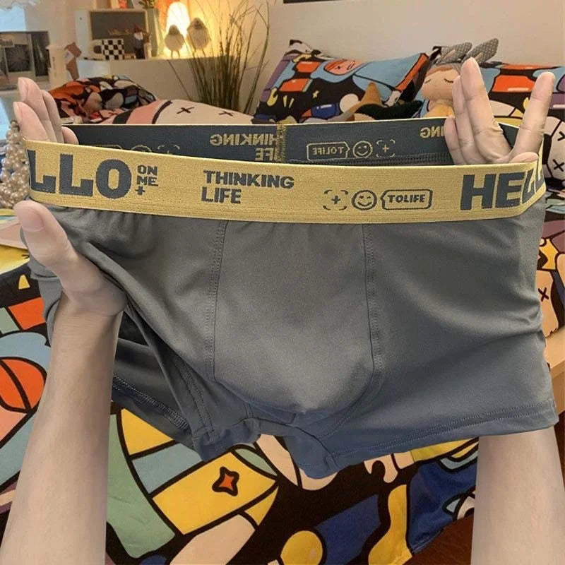1/3Pc Men Panties Breathable Antibacterial Boxer Shorts Four-corner Shorts Teenagers Knitted Pure Color  U Convex Male Underpant
