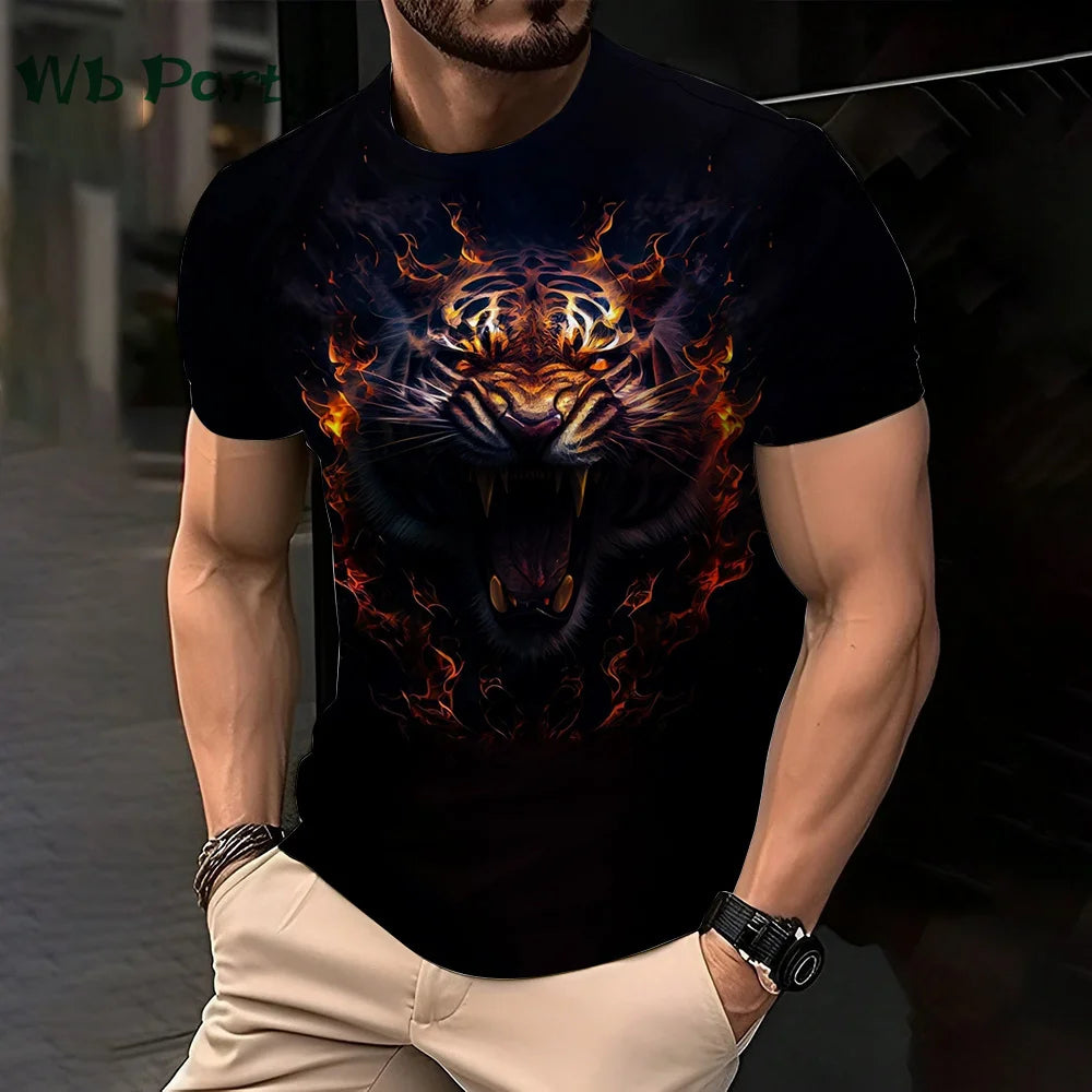 3D Lion Print Graphic T shirts Short Sleeve Tee Men's Clothing O-Neck Animal Print Mens Clothing T-shirts for Men Street Tops
