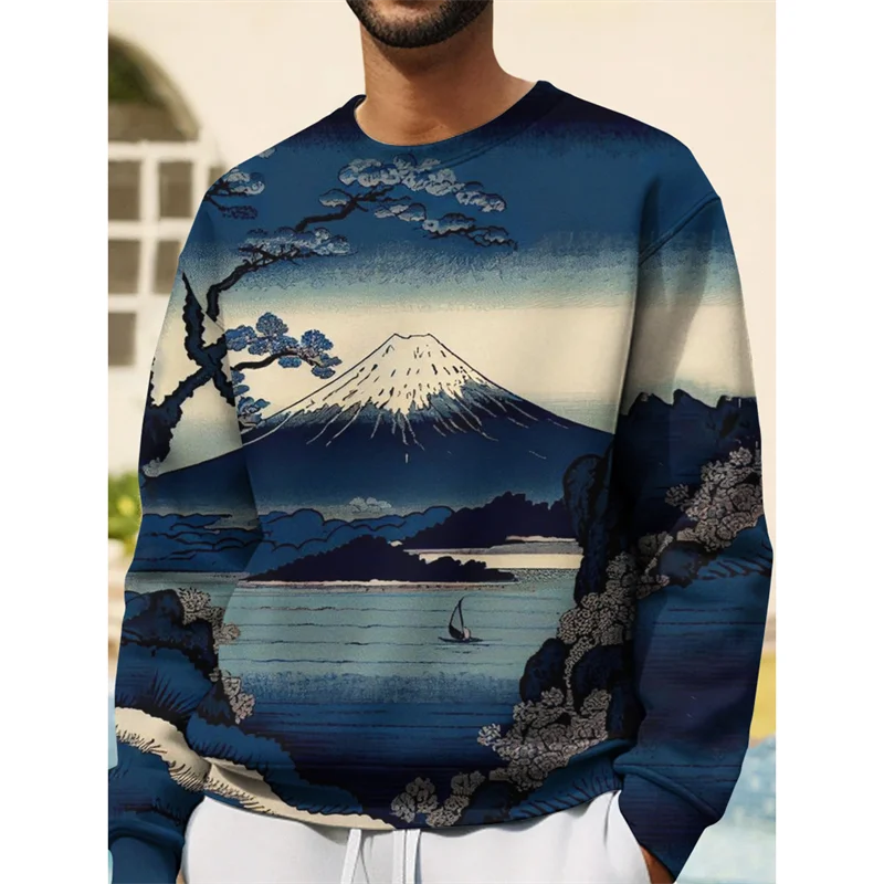 3D Print Japanese Ukiyoe Wave Hoodie For Men Devil Fish Jellyfish Graphic Sweatshirt Casual O-Neck Pullover Hoodies Long Sleeves