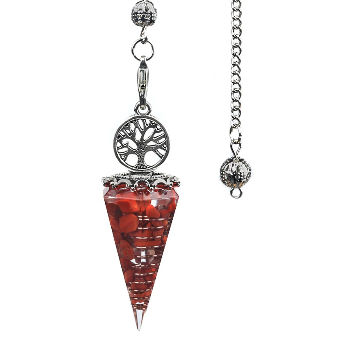 20x52mm Natural Stone Pendulum Tree of Life Hexagonal Cone Crushed Stone Red Stone