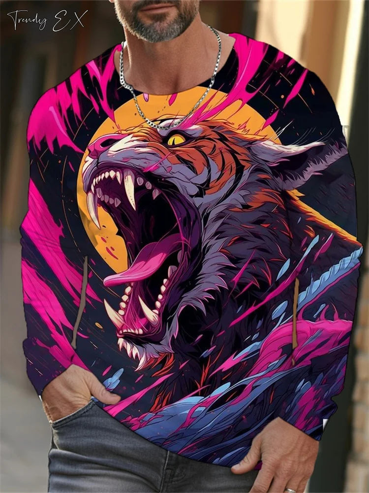 Men's T-Shirts 3D Tiger Print Streetwear Harajuku Fashion O-Neck Graphic T Shirts Tops Casual Sport Long Sleeve Gym Clothing Men