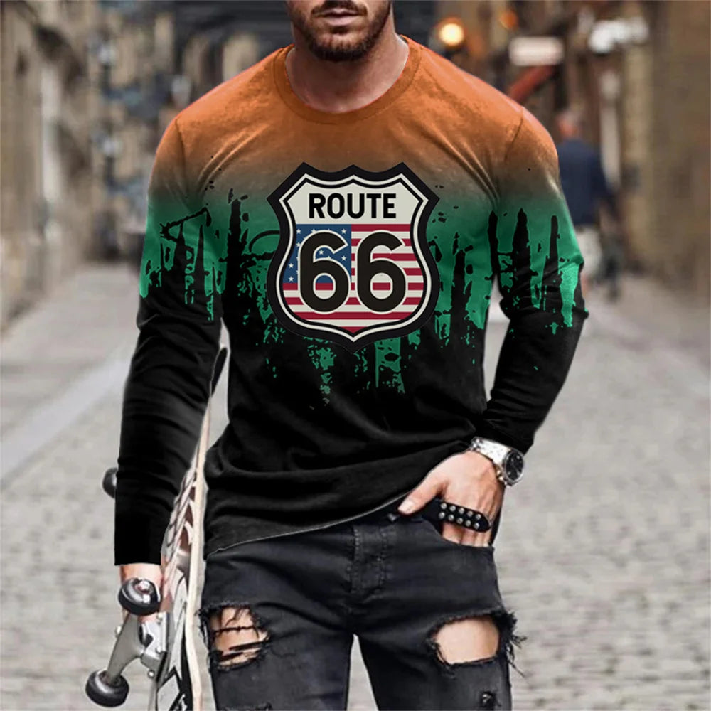 Retro Flame Series 3D Print Summer Men's O-Neck T-shirt Casual Long Sleeve T-Shirt Oversized Pullover Fashion Trend Men Clothing