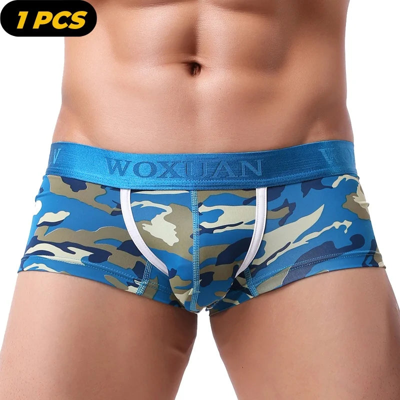 1PCS New Brand Male Panties Breathable Boxers Cotton Men Underwear U convex pouch Sexy Underpants Printed leaves Homewear Shorts