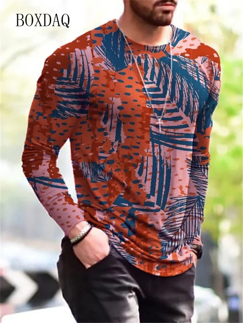 Long Sleeve Vintage Style Men's T-shirts Spring Autumn 3D Print Street Oversized Tops 6XL Plus Size Loose Casual Round-Neck Tee