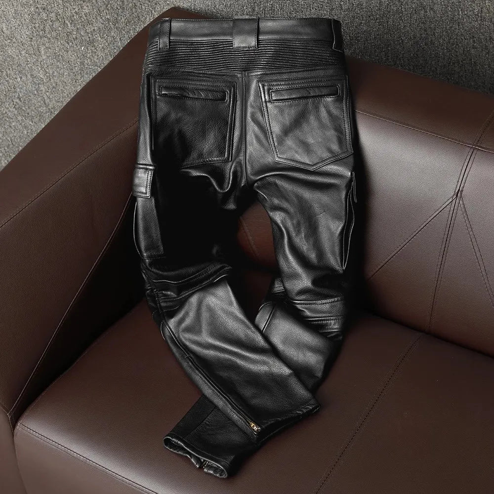 Men’s Luxury PU Leather Moto Biker Pants – High-Waist Slim Fit Designer Streetwear | European Style Pencil Pants