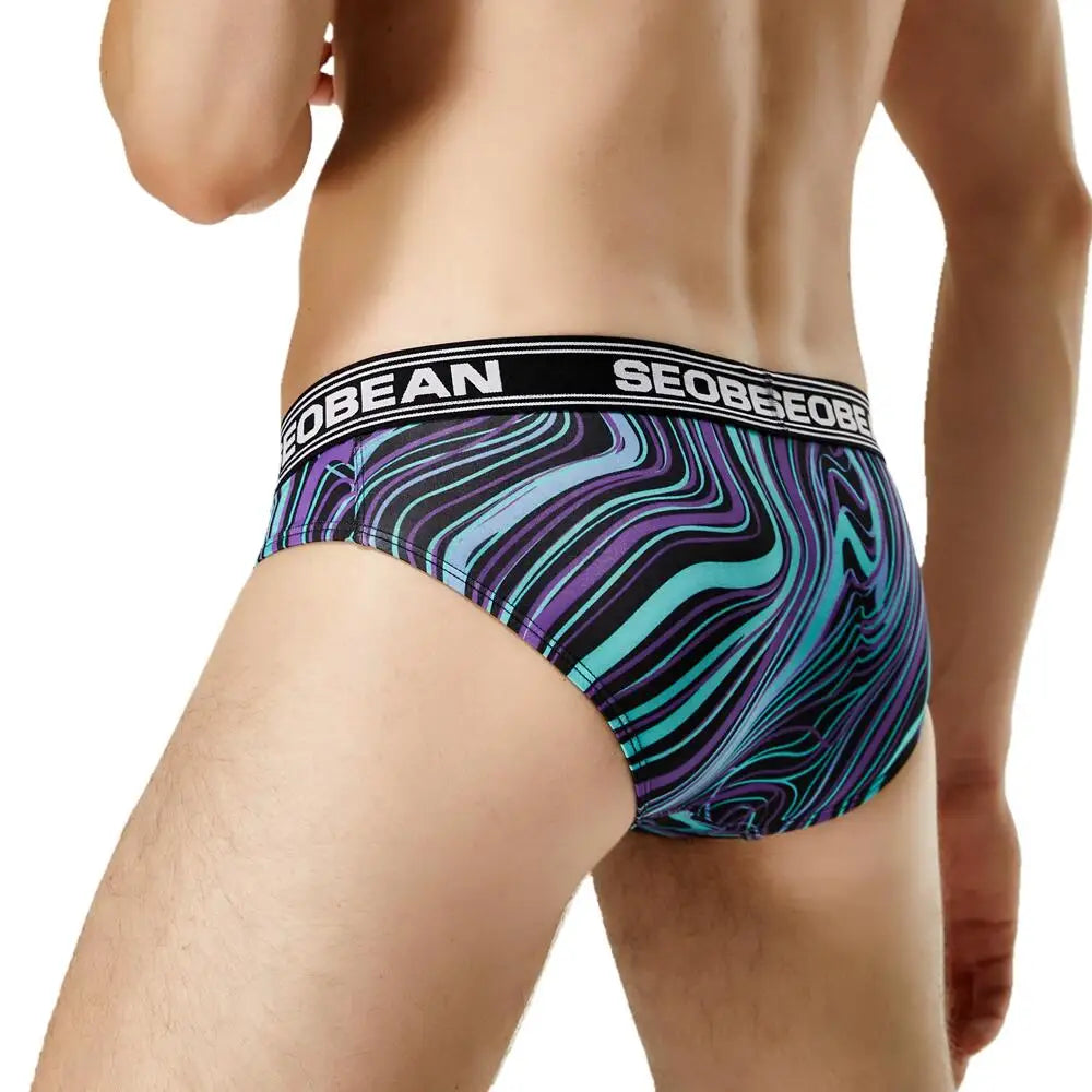 2022 SEOBEAN Sexy Men's Underwear Bikini briefs Low-rise Male Underpants Printed Pattern Underwear Fashion Men Briefs