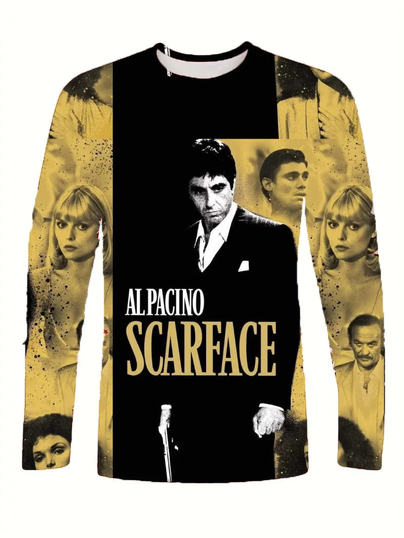 Movie Scarface T-shirts 3D Printing Men/Women Anime Long sleeve T shirt Fashion Harajuku Kids Y2k Tops Cosplay Man Tees