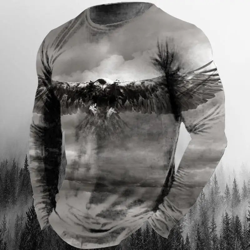 3D Animal Print Hip Hop Men's Tops T-Shirt 2024 New Men's Eagle Print Graphic Casual Long Sleeve T-Shirt Autumn Streetwear
