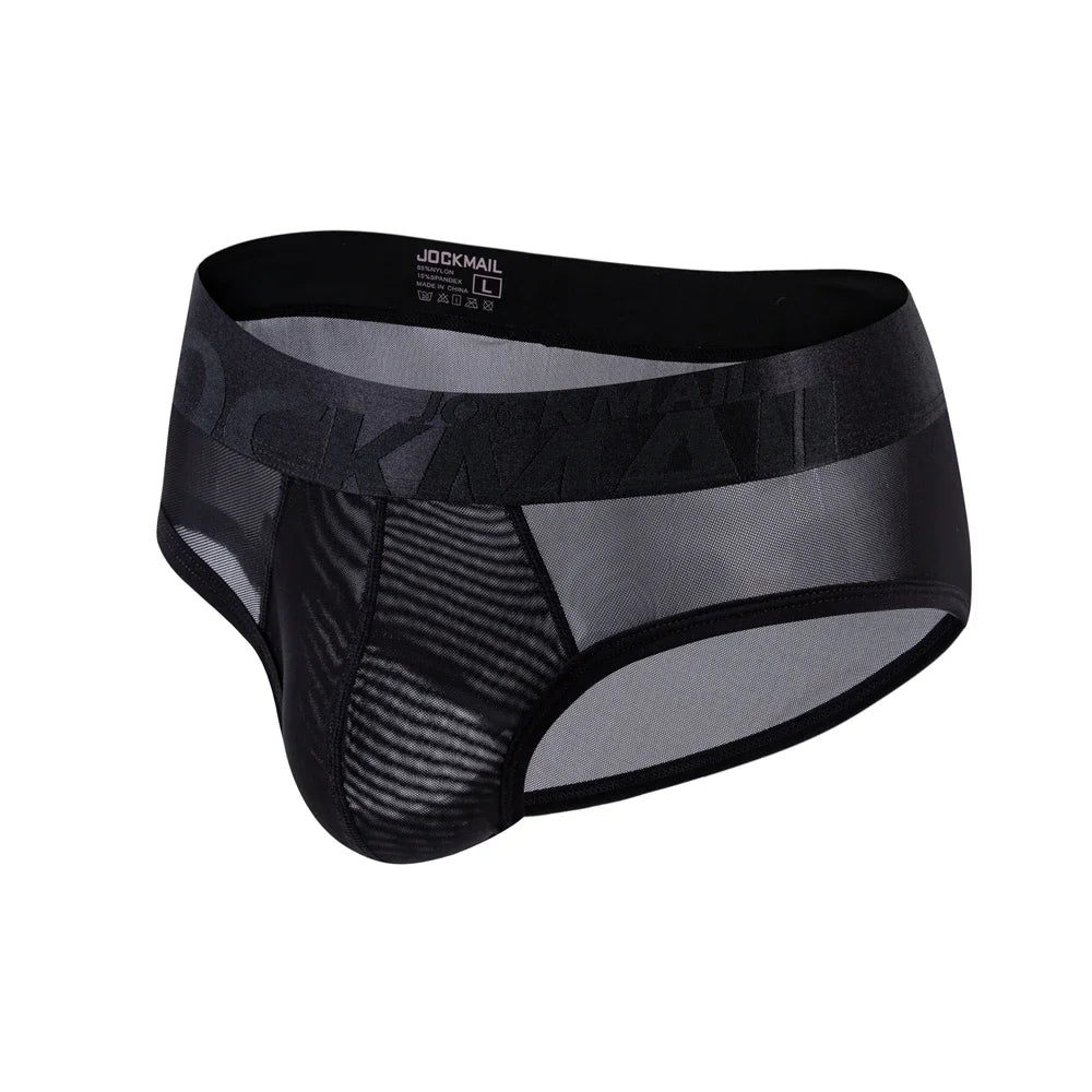 Breathable Mens Slip Bikini Jockstrap Briefs  Mens Panties Sexy Transparent Mesh Ice Silk Gay Men Underwear Sissy Men Underpants