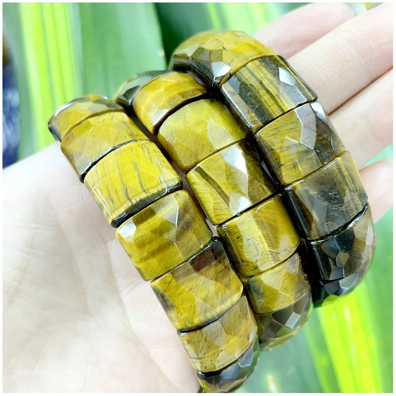 2024 New Natural Stone Lapis Lazuli Amazon Tiger Eye Agate Morgan Faced Square Elastic Bracelet for Men and Women Charm Jewelry