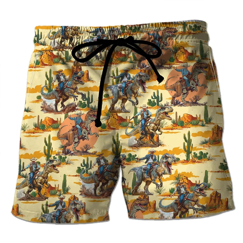 Funny 3D Printing Dinosaur Beach Shorts For Men Street Drawstring Swimming Trunks Kids Summer Animal Pattern Surfboard Shorts