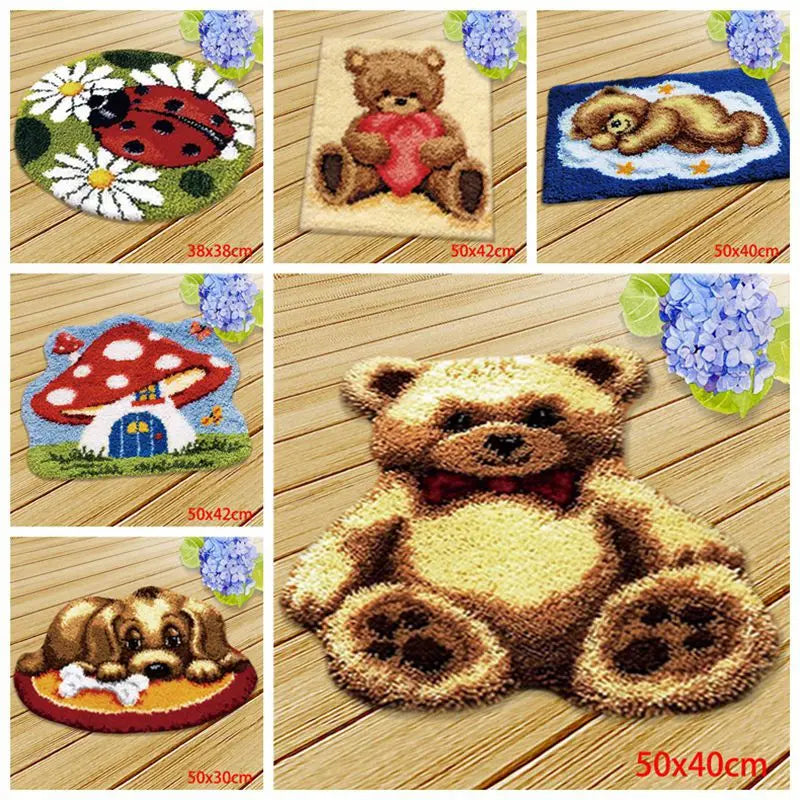 Cute Bear Carpet Embroidery Latch Hook Kit Cartoon Animal Undefined Latch Hook Rug Button Pad Package Smyrna Package Carpet DIY