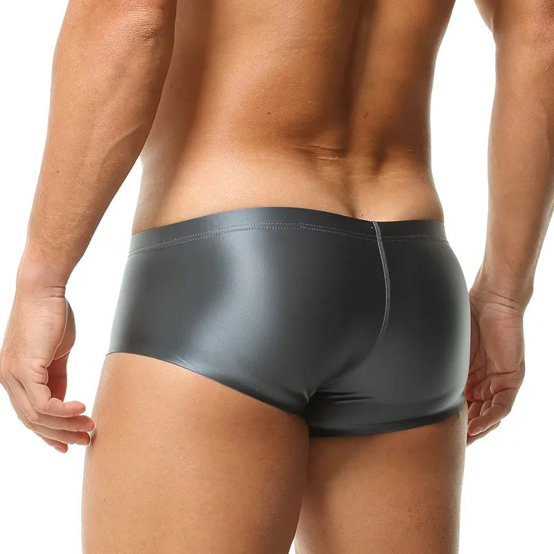 Men's Underwear Solid Color Shiny Silk-Smooth Boxer Shorts Low-Rise U-Cut Underpants