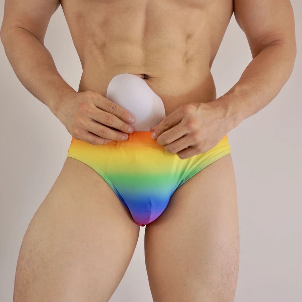 Push Up Padded Mens Bikini Briefs with Removable Sponge Pads Underwear & Swimwear All-in-one Lace Up Closure Nylon Quick-drying