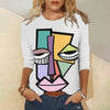 Abstract Art Face Painting Autumn Women's Round Neck Long Sleeve T-shirt Trend Loose Round Neck Long Sleeve T-shirt