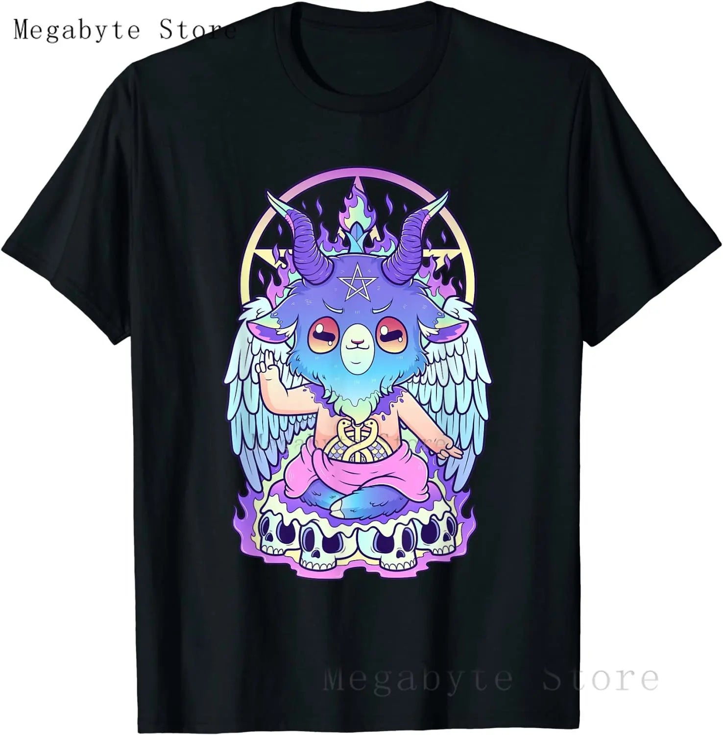 Skull and Crow Goat Retro Aesthetic Pastel Goth Art T-Shirt Women Kawaii Anime Clothes Hombre Camisetas Tops Vintage Men T Shirt
