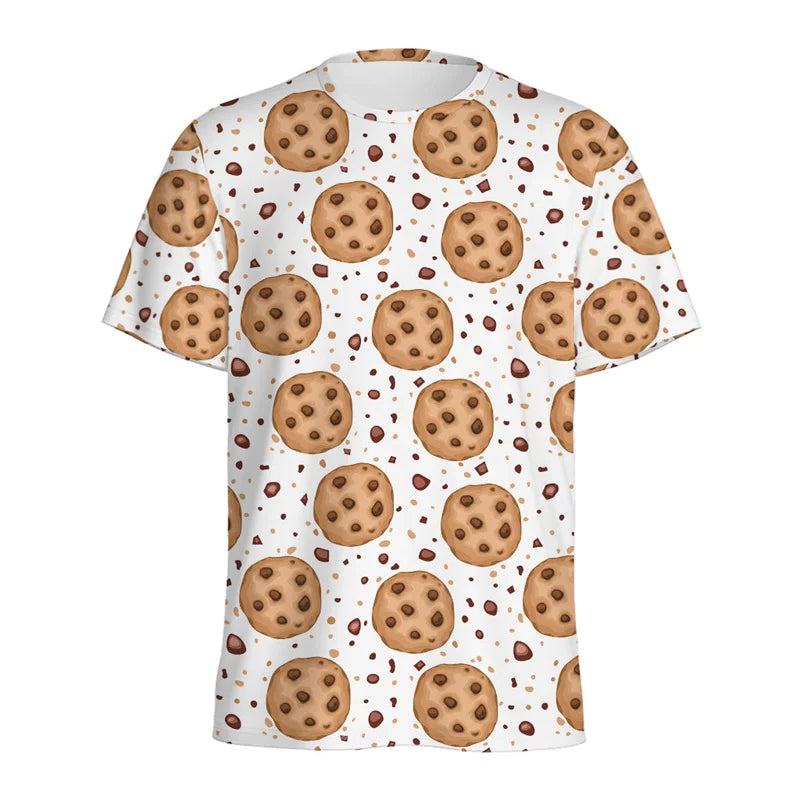 Cartoon Cookie Pattern T-shirt For Men Kids Summer Casual Short Sleeve 3D Printed T Shirts Loose Tops Streetwear O-Neck Tees