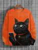 Men's Winter Skiing Animal Kitten Printed Casual Sweatshirt Fashion Round Neck Pullover Sweatshirt Polyester Fabric 2025 New