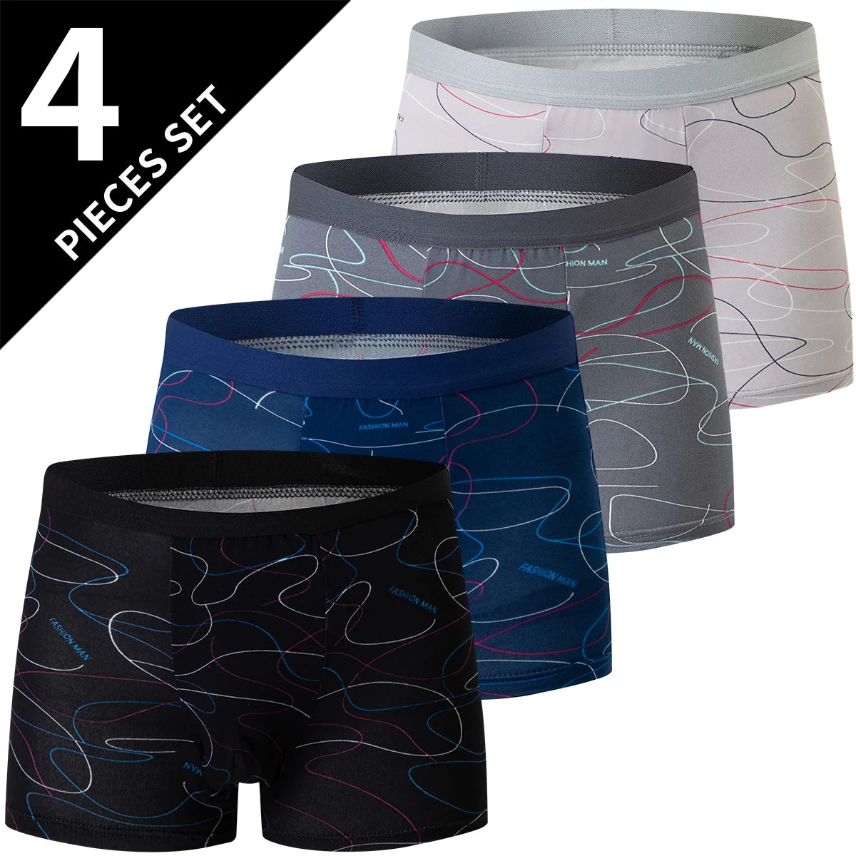 4-piece men's European and American size fashion letter Boxer pants comfortable and breathable plus size elastic waist underwear