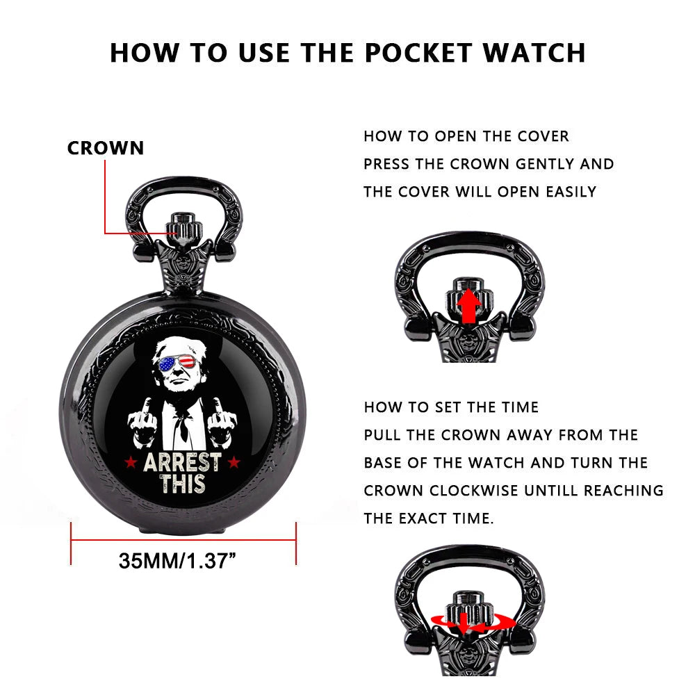 Trump Victory Pendant Quartz Pocket Watch Souvenir