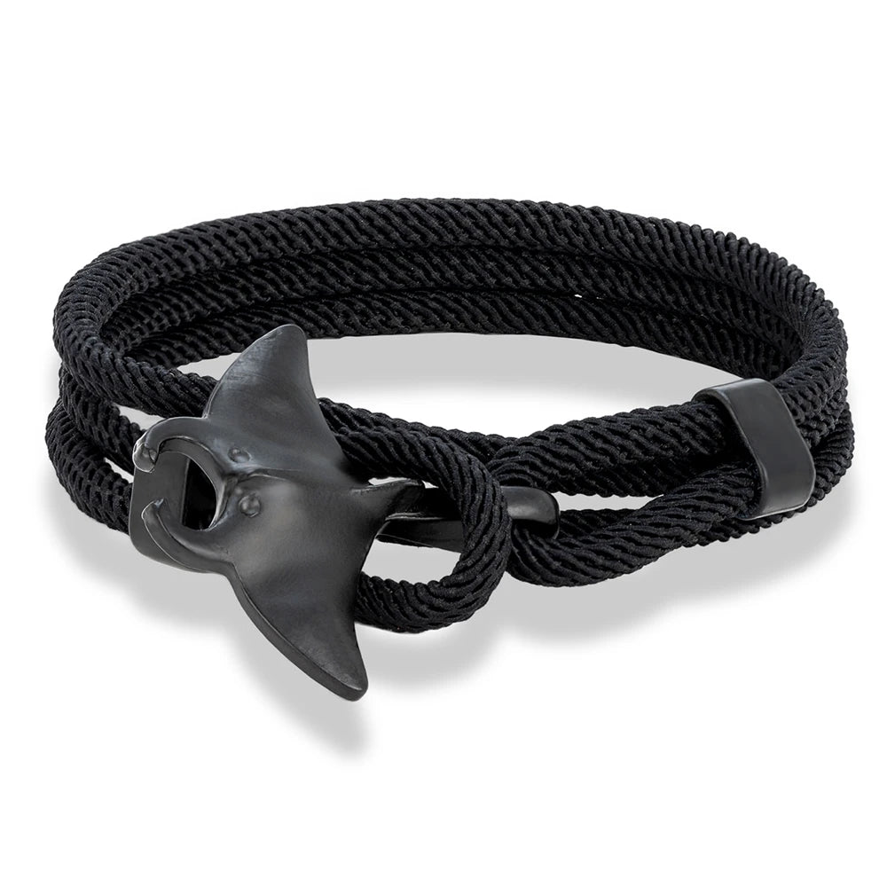 MKENDN Ocean Style Manta Ray Multilayer Rope Bracelet Charms Men Women Beach Wristband Adjustable Jewelry Homme