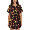 Green Leaf Print Pajamas Short Sleeve Lush Foliage 2 Pieces Leisure Pajama Sets Daily Woman O Neck Vintage Nightwear