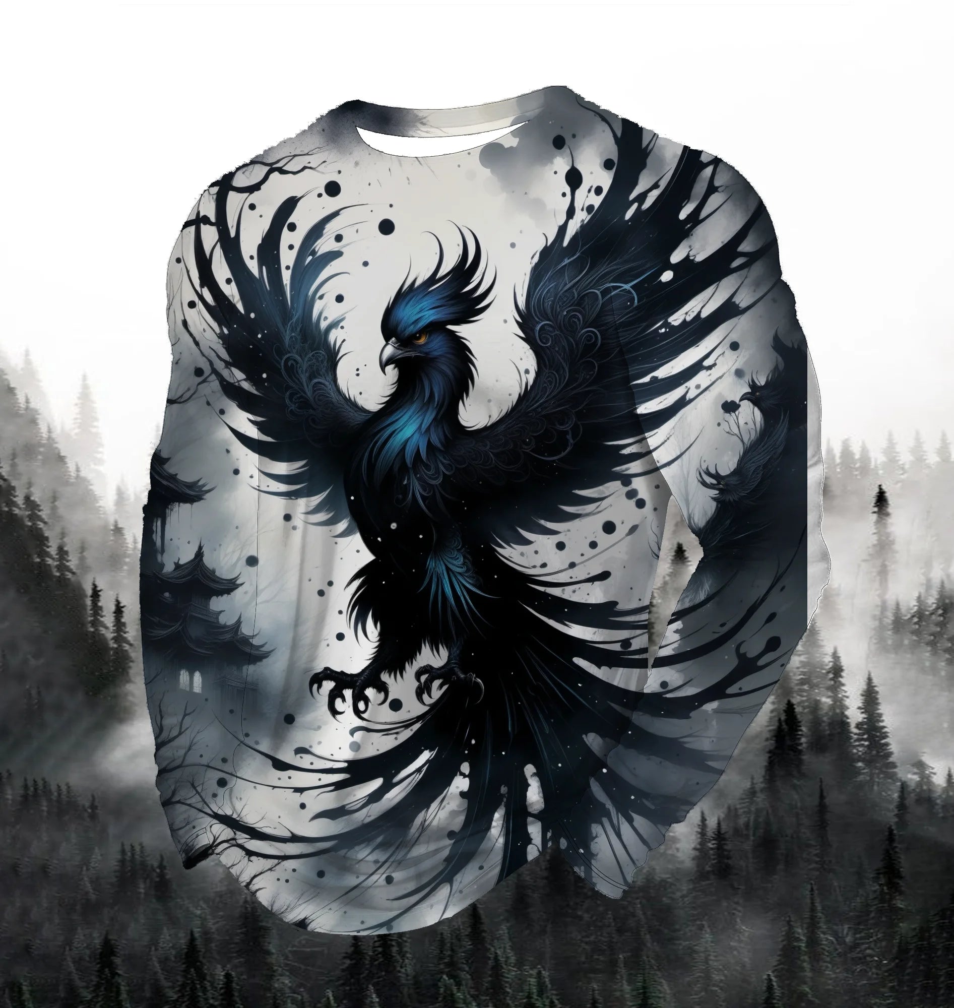 Men's Fashion Printed Round Neck Long Sleeve Party Autumn Sports Leisure Pullover Men 3D Flying Eagle Printed Loose Sports Top