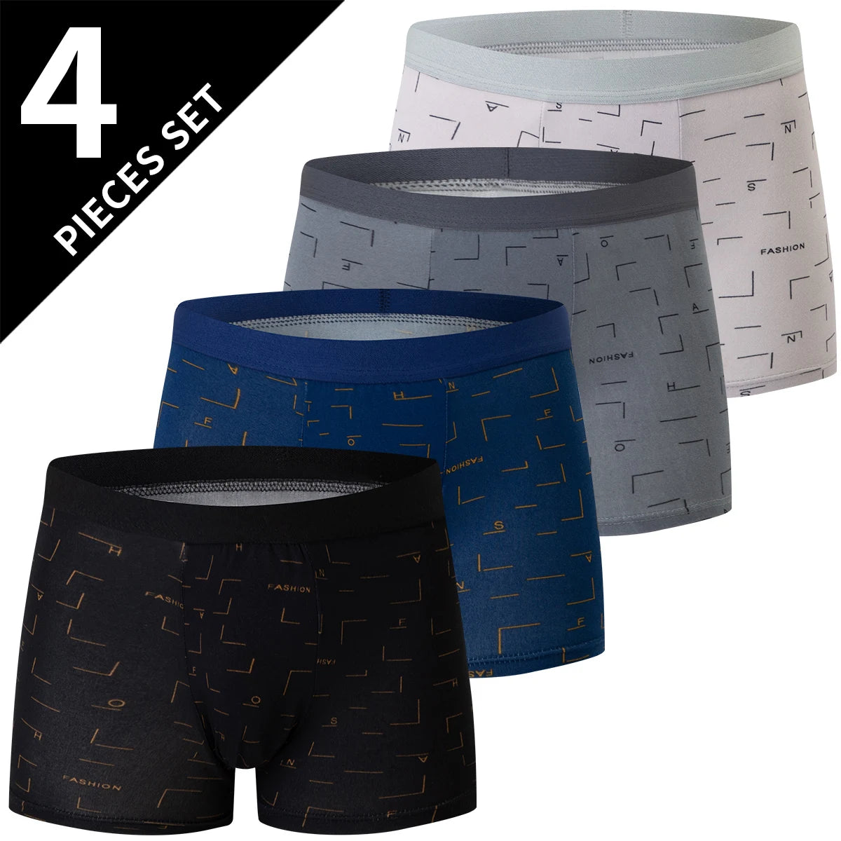 4-piece men's European and American size fashion letter Boxer pants comfortable and breathable plus size elastic waist underwear
