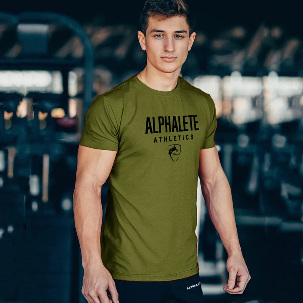 New Cotton Casual Print T-shirt Men Short Sleeve Skinny Tees Shirt Male Gym Fitness Tops Summer Sport Training Crossfit Clothing