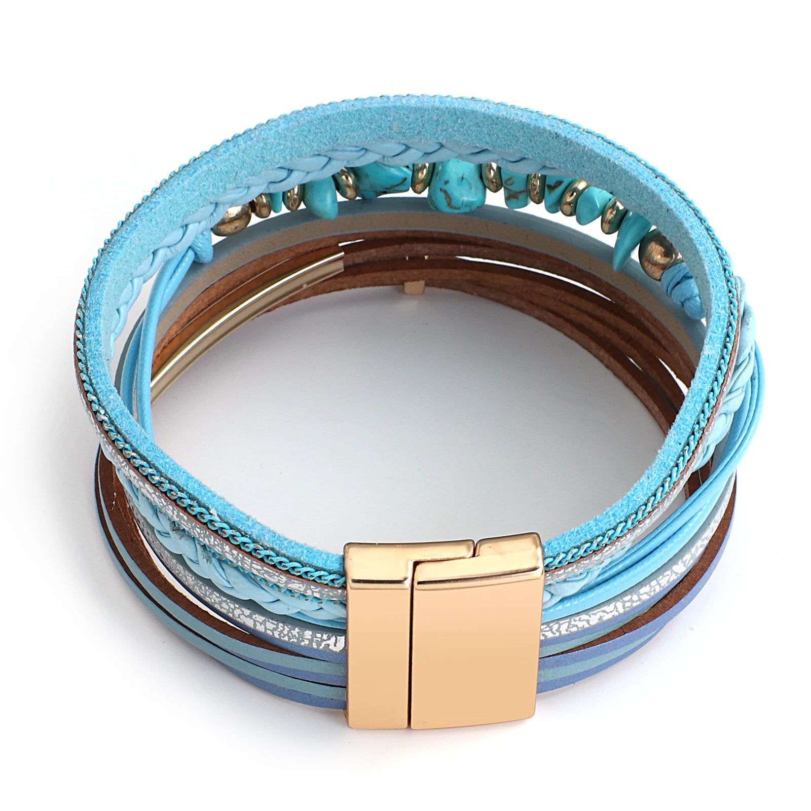 ALLYES Vintage Natural Stone Leather Bracelet for Women Men Boho Handmade Braided Crystal Multilayer Wrap Bracelet Charm Jewelry