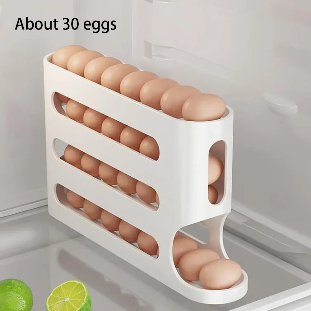 4 Layers Automatic Egg Holder Rack - Kitchen Fridge Egg Storage Organizer Dispenser Plastic Refrigerator Container