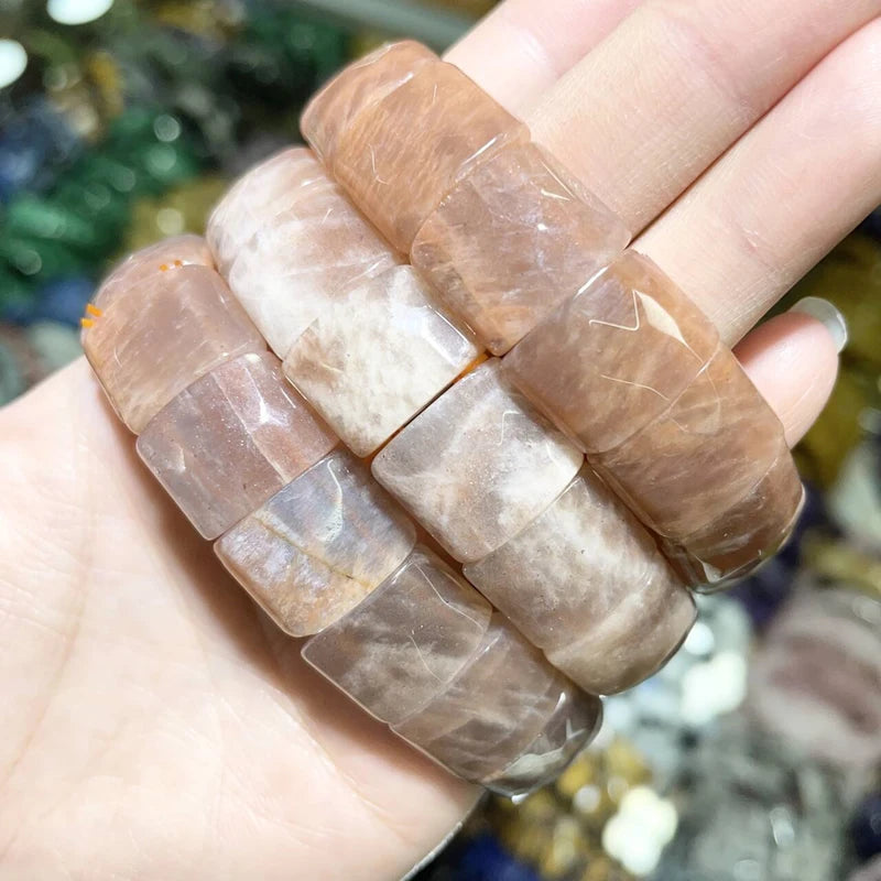 2024 New Natural Stone Lapis Lazuli Amazon Tiger Eye Agate Morgan Faced Square Elastic Bracelet for Men and Women Charm Jewelry