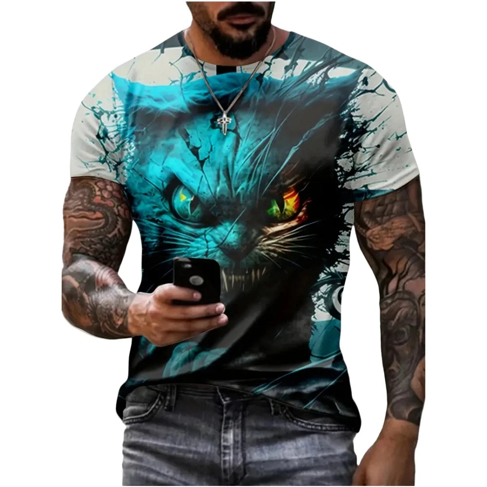 Cartoon 3D Print Funny Animal Graphic T-Shirts Summer O-Neck Short Sleeve Tops Casual Loose Men T-Shirt Harajuku Men's Clothing