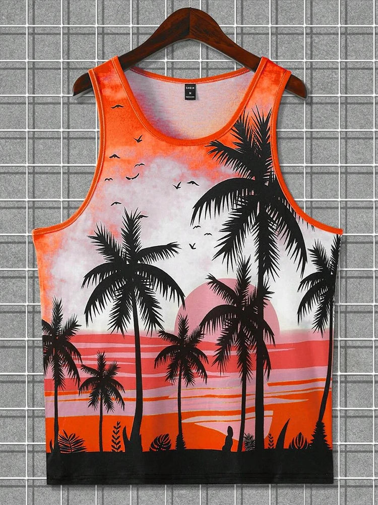 Summer Daily Men's Casualtank Top Outdoor Beach Men's Fashion Tank Top Hawaiian Men's Fashion 3D Coconut Print Sleeveless Top
