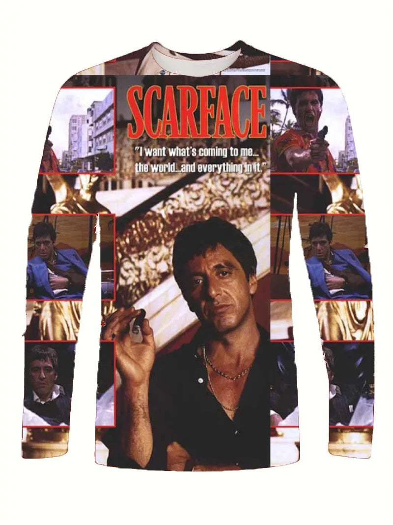 Movie Scarface T-shirts 3D Printing Men/Women Anime Long sleeve T shirt Fashion Harajuku Kids Y2k Tops Cosplay Man Tees