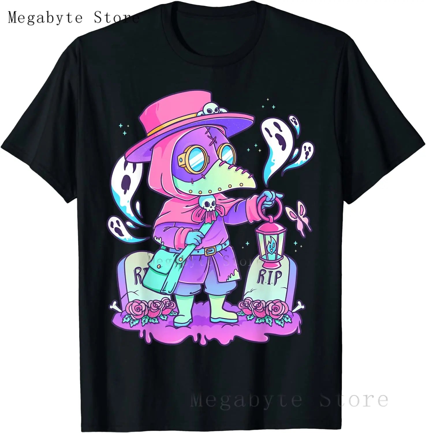 Skull and Crow Goat Retro Aesthetic Pastel Goth Art T-Shirt Women Kawaii Anime Clothes Hombre Camisetas Tops Vintage Men T Shirt