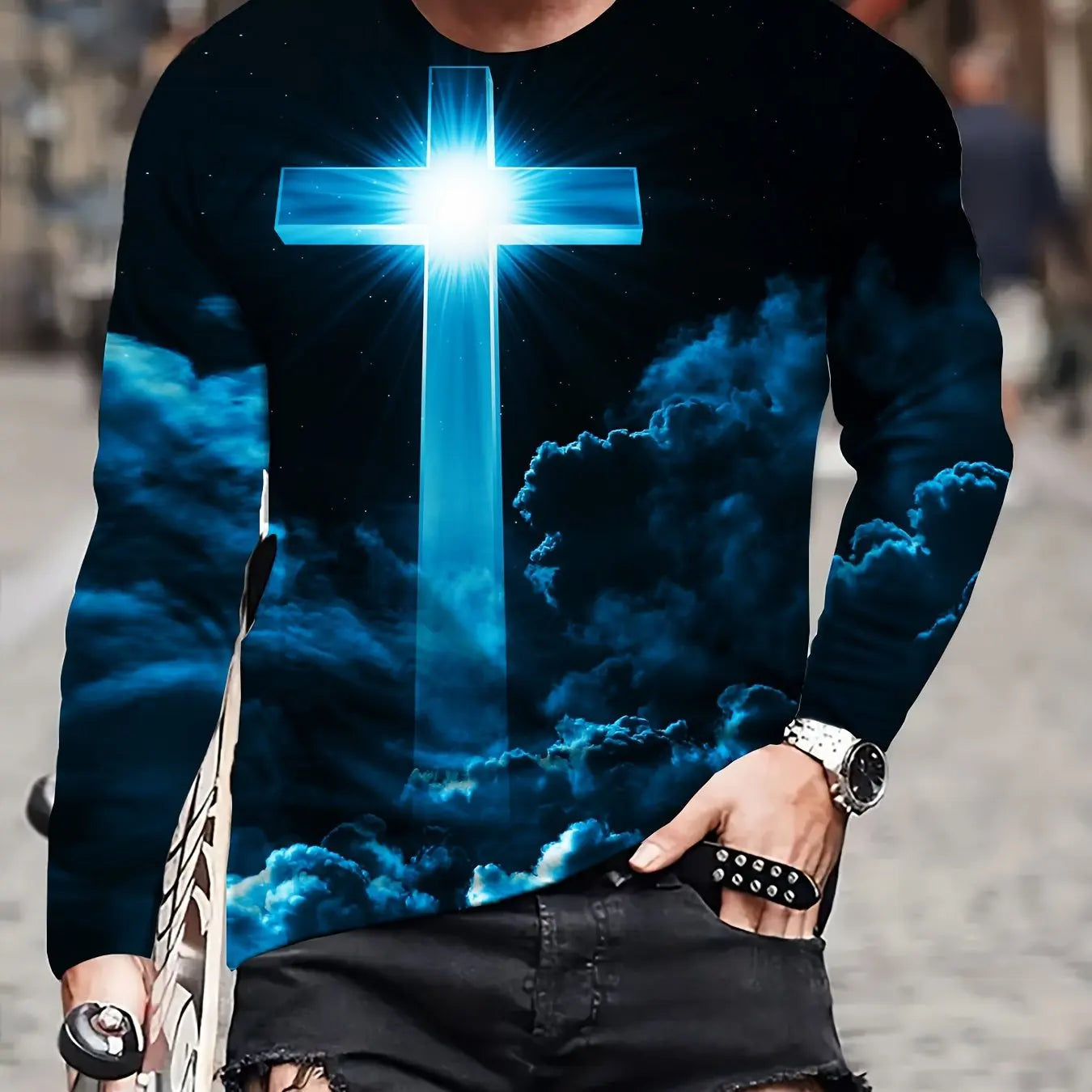 2024 new men's long-sleeved t-shirt 3D printing high-definition cross printing men's autumn tops casual round neck street