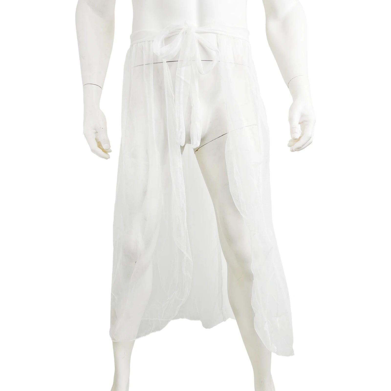 CLEVER-MENMODE Sexy Mesh Sleep Bottoms Men Pajamas See Through Long Sleepwear  Side Spilt Nightdress Transparent Culottes