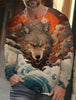 2024 new men's Ukiyoe long-sleeved T-shirt 3d printed high-definition wolf print men's autumn top casual round neck T-shirt