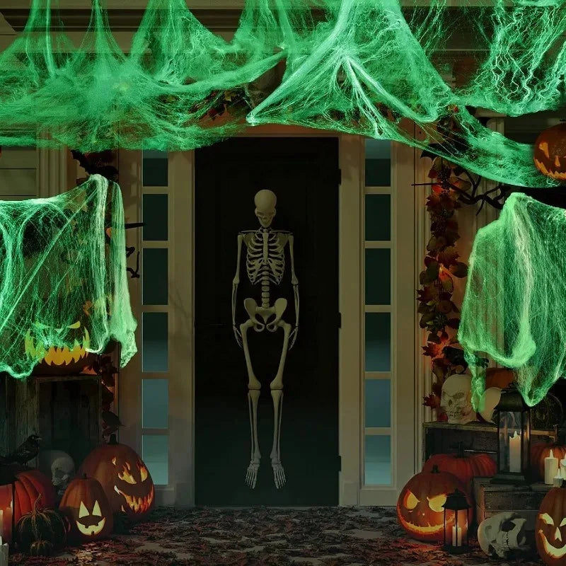 Luminous Fake Cobwebs with Spiders Halloween Glow in The Dark Spider Web Stretchy Spooky Webbing Cosplay Party Home Decor Props