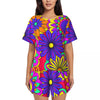 Flower Power Pajamas Spring 2 Pieces Purple Hippie Cute Pajama Sets Lady Short Sleeve O Neck Casual Custom Nightwear