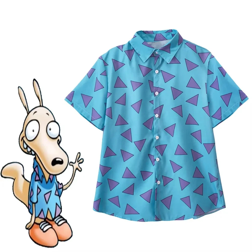 Summer Clothing Styling Is Cool and Refreshing Men's Casual Triangle Printed Button Down Shirt 90's Summer T-shirt Halloween