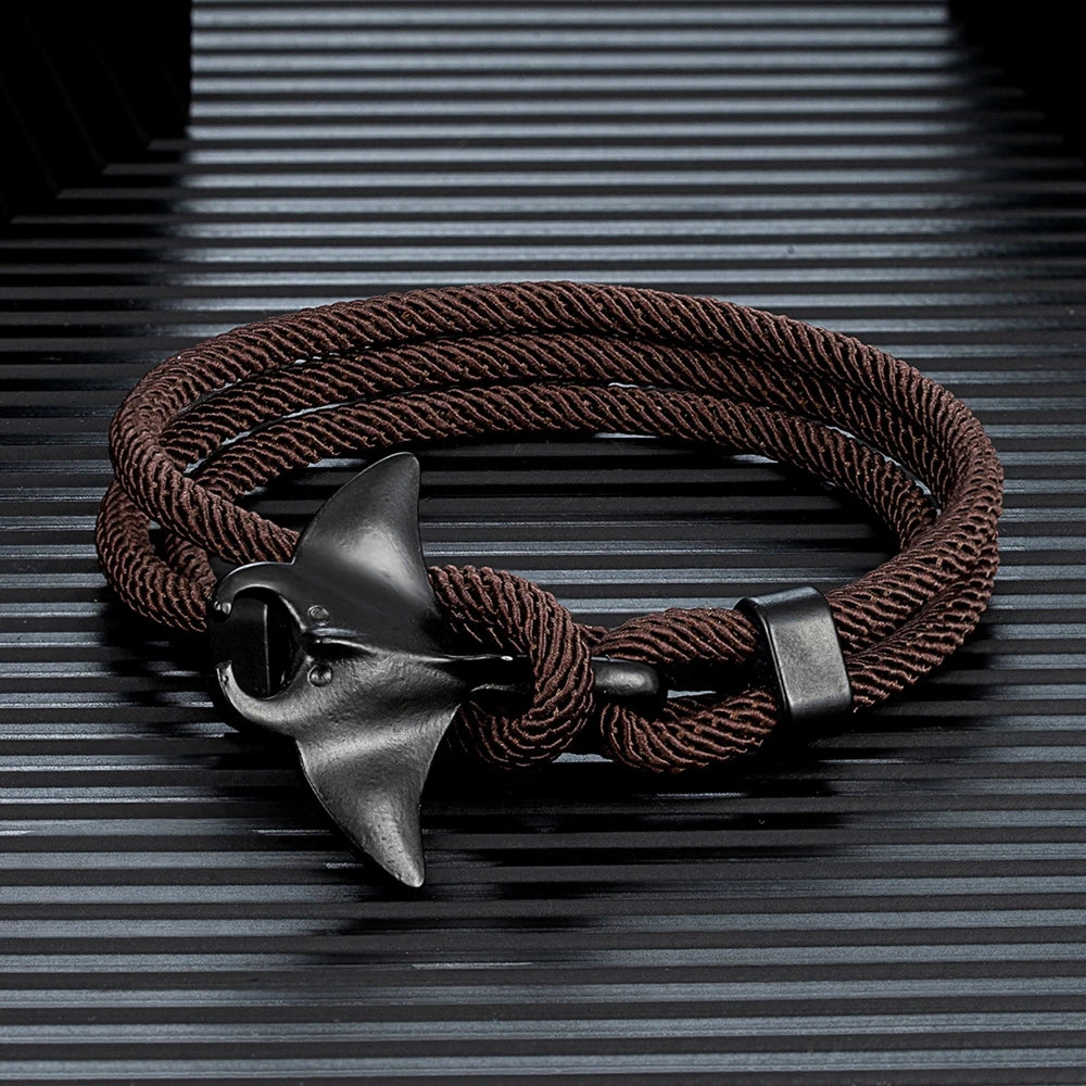 MKENDN Ocean Style Manta Ray Multilayer Rope Bracelet Charms Men Women Beach Wristband Adjustable Jewelry Homme